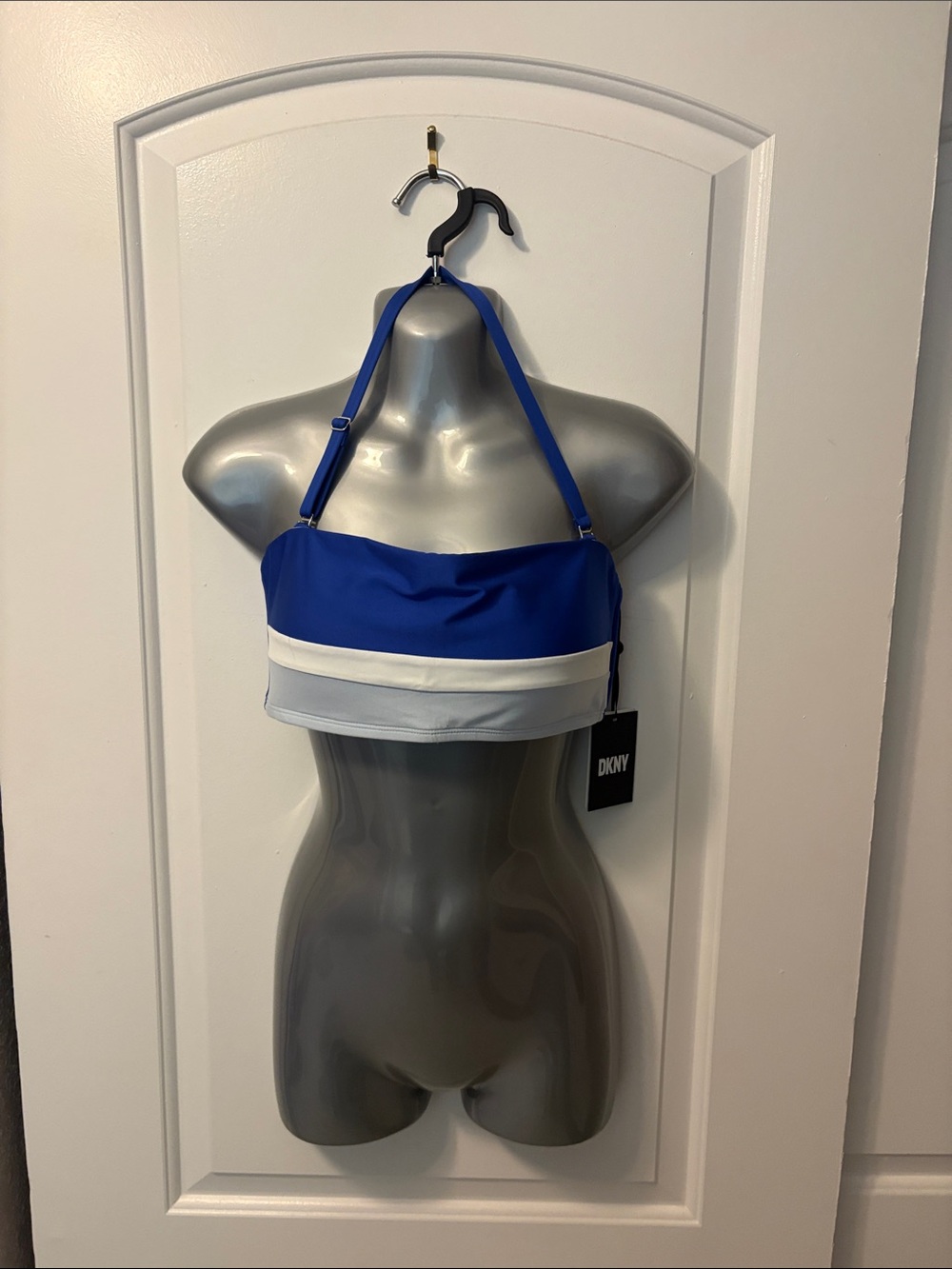 DKNY Royal Blue White Light Gray Colorblock Bandeau Halter Top